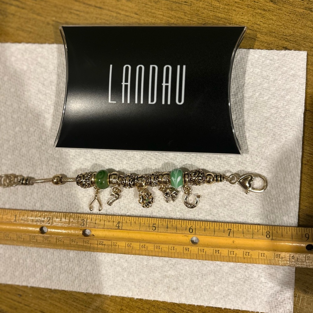 Landau Silver and Green Enamel Bracelet